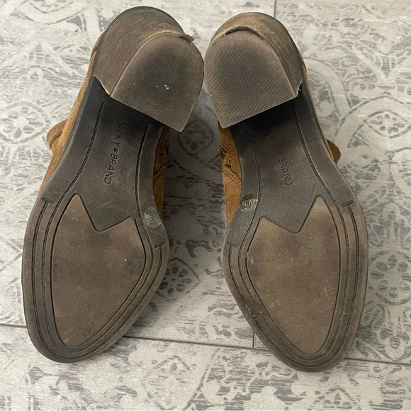 Lucky Brand Camel Brown Suede Ankle Bootie Boots SZ 6 - Picture 5 of 9